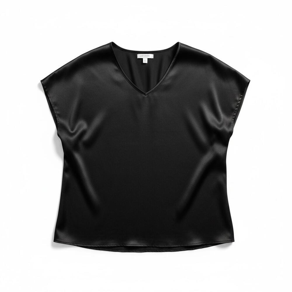 Lane Bryant 26/28 Black V-Neck Blouse Cap Sleeve Stretch Top